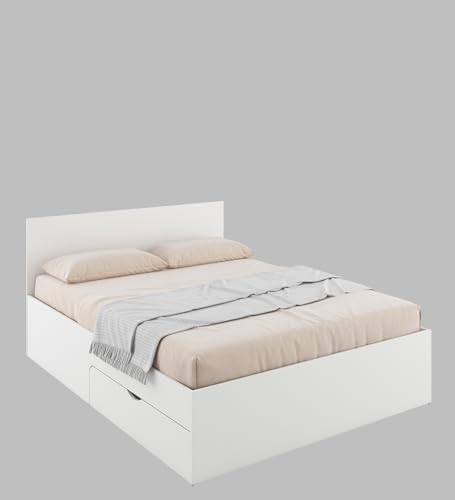 Image of Bridon King Size Drawer Bed, Engineered Wood, Frosty White Finish | Storage & Durability | Knock-Down Delivery