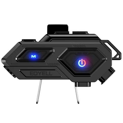 Image of EDYELL Motorcycle Bluetooth Headset,C8 Motorcycle Helmet Speakers with 2 Type Mics,Connects Two Mobile Phones,LED Emergency Lights,HiFi Stereo Calls,IPX6 Waterproof,Compatible with All Helmets