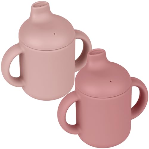 Image of Mintlyfe Baby Sippy Cup, 2 Pack of Silicone Trainer Cup Toddler for Boys and Girls, Unbreakable, Spill Proof and Two Handle Learner Cup Sippy Cup for Toddlers, 4oz (Blush/Mauve)