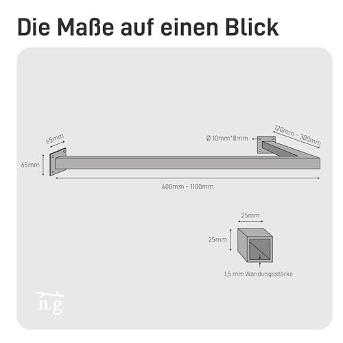 Natural Goods Berlin 1x Kleiderstange ÜBERECK Wandmontage - Garderobenstange L-Form für Flur, Bad oder Küche (Schwarz, 110x30cm) - Eckgarderobe aus rostfreiem Metall im minimalistischen Design