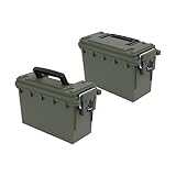 Sheffield 12791 2-Pack Ammo Storage Box, Stackable .30 Cal Field Boxes, Water and Dust Resistant, Lockable Storage Box with Handle, Secures Hunting Gear, Supplies, and Bullets, Made in USA, Green