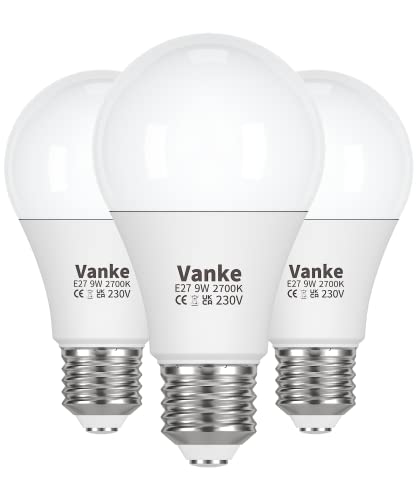 Vanke E27 Screw LED Bulb, Warm White 2700K, 60 Watts Equivalent, 9W ES Bulbs, Large Screw in Light Bulb, 806 Lumen, Non-Dimmable, Pack of 3