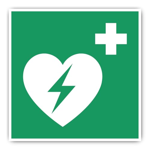 Automatisierter Externer Defibrillator (AED), Rettungszeichen: E010 - DIN EN ISO 7010 / ASR A1.3 - Aufkleber: 20 cm, 1 Stück