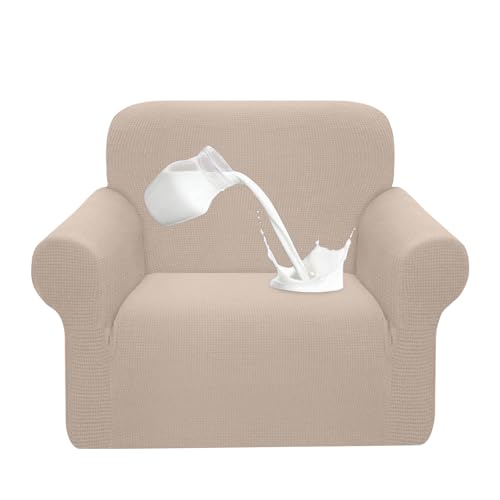 Granbest Stretch Wasserdicht Sofabezug 1 Stück Sofahusse Spandex Jacquard Elastische Couchbezug mit Anti-Rutsch-Schaumstoffe (1 Sitzer, Khaki)