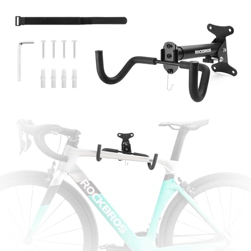 ROCKBROS Fahrrad Wandhalterung 90° klappbare Fahrradhalter Wandabstand Fahrradständer Fahrradaufhänger mit Helmhake 30 kg Tragen MTB Rennrad