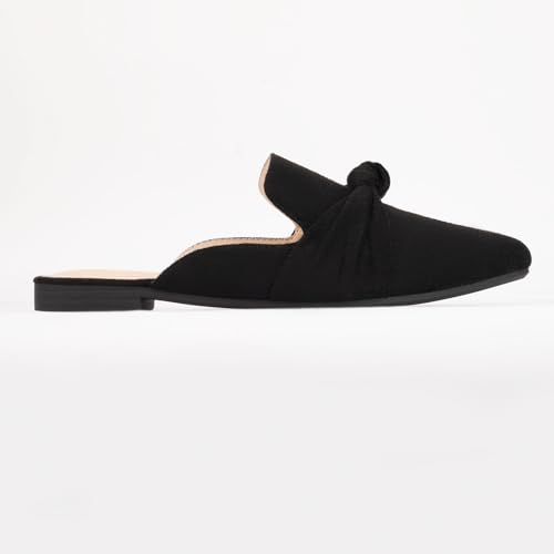 Image of MUSSHOE Mules for Women with Bow Knot: Pointed Toe Flats - Cloud-Cushion Suede Backless Loafers for Office & Casual Wear - Wide-Fit Friendly Slip On Slides with Memory Foam