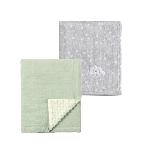 Image of CREVENT 2Pcs 30''X40'' Cute Cozy Fluffy Warm Baby Blankets for Infants Toddlers' Bedding Crib Cot Stroller - Grey Cloud + Muslin Green