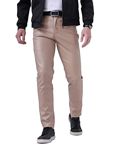 Men`s Summer Business Thin Slim Fit PU Dress Faux Leather Pants Jeans Khaki/33