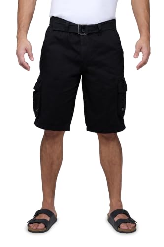 RAW X Mens Belted Cargo Shorts Relaxed Fit Casual Knee Length Cargo Shorts for Men Black 42