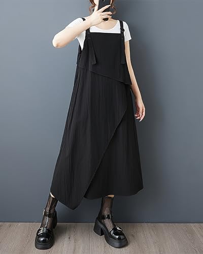 ellazhu Women's Pants Tank Solid Maxi Two Side Pockets Flowy Hem Casual Loose GZ537 A4