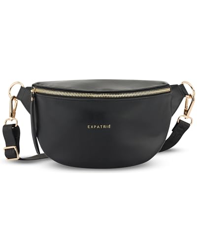 Expatrié Bauchtasche Damen Schwarz - Alice Small - Gürteltasche für Festival, Reisen & Alltag aus Veganem Leder - Brusttasche Stylisch - Wasserabweisend