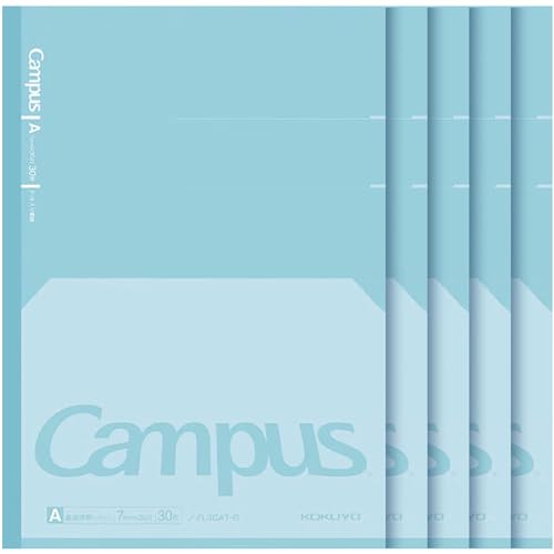 KOKUYO Campus Composition Kimochii Notebook, 5 Pack Feels Flat Semi-B5 Comp Book, Green, Dot A 7mm Ruled, 30 Sheets School Lined Journal Notebook for Work Study Note Taking. Japan Import (NO-FL3CAT-G)