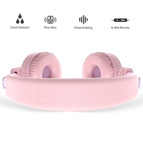 Image of ELECDER i37 Kids Headphones for School Child Girls Boys Teens, Peach /Purple | Foldable Adjustable Lightweight, 3.5mm Audio Jack On Ear Headphones for Smartphones Chromebook Computer PC Tablets Travel