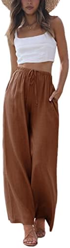 Faleave Damen-Palazzo-Hose aus Baumwollleinen, fließend, weites B...