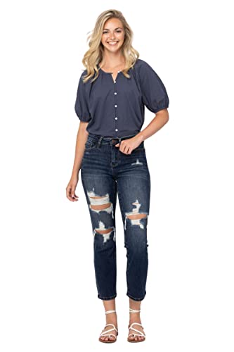 Judy Blue Women's Mid-Rise Ripped Cropped Straight Leg Jeans 885174