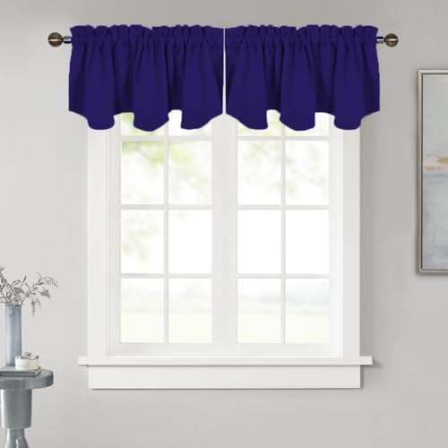 NICETOWN Blackout Curtain Valance Tier - Small 52 inches by 18 inches Scalloped Rod Pocket Window Curtain Valance for Cafe/Boys Bedroom/Bathroom/Basement, Navy Blue, 1 Piece Dark Blue 52"W x