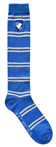 Harry Potter Ravenclaw Striped Juniors/Ladies Knee High Socks with Embroidered Crest, Shoe Size: 4-10