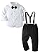 SALNIER Toddler Boy Suit Baby Boy Formal Outfit Set with Cotton Shirt Bow Tie Suspenders Pants for Wedding Birthday Party (White003,18-24 Months)