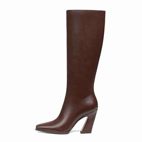 Celbreez Knee High Boots Fall Tall Boots for Women Wide Calf Side Zipper Long Leather Boots Square Toe Chunky Heel Boots 2025 Party Dating Casual Outfits Dress Shoes