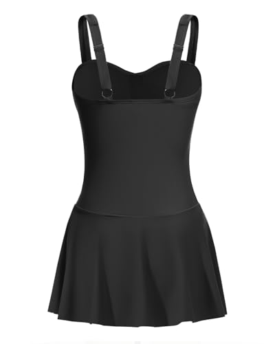Aqua Eve One Piece Swim Dress Tummy Control Swimsuit with Skirt Modest Bathing Suit Vintage Swimdress4
