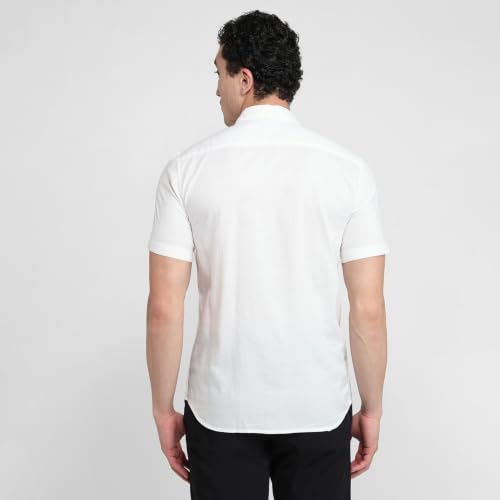 Image of Parx Men Slim Fit Solid Pattern Pure Cotton Button Down Collar Half Sleeve Casual Shirt