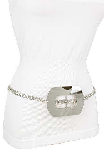 Tfj Women Fashion Skinny Belt Hip High Waist Silver Metal Chain Square Buckle M L Xl #TOP6