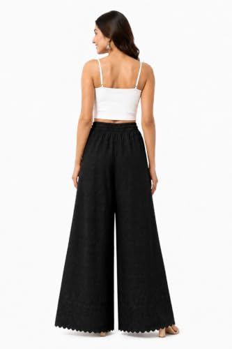 Image of Women's Premium Chicken Palazzo Pants | Wide Leg Flared Fit | Elastic Waist | Full Length Ethnic Bottom Wear | Free Size