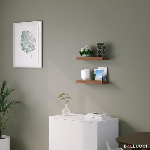 Ballucci Floating Shelves, 16\" Wood Wall Shelf Set of 2, with Invisible Brackets for Bathroom, Living Room, Bedroom, Kitchen, Nursery, 6\" Deep, Rustic Brown - Thumbnail 7
