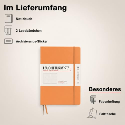 Image of LEUCHTTURM1917 - Notebook Hardcover Medium A5-251 Numbered Pages for Writing and Journaling (Apricot, Dotted)