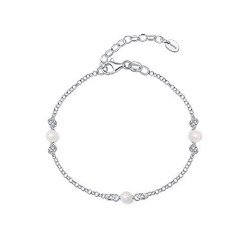 Amberta Bracelet avec Perle en Argent Sterling 925 pour Femme: Bracelet avec Perles Fines 4-5 mm