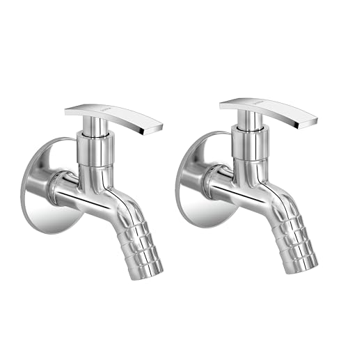 Image of Plantex Single Lever Body Bib Cock Water Tap with Water Saving Nozzle and Brass Spindle /Washing Machine Tap with Wall Flange and Teflon Tape- Pack of 2 (1206-Chrome)