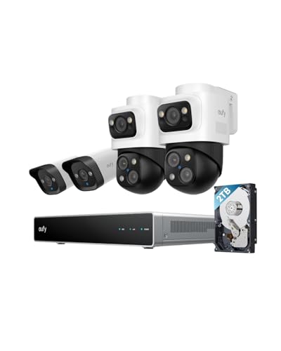 eufy PoE NVR Security System S4, 2× Bullet-PTZ-Kameras, 2X Bullet-Kameras, 360° PTZ, KI Auto-Framing&Tracking, smarte Videosuche,Farbnachtsicht,rot-blaues Stroboskop,2TB HDD integriert,24/7