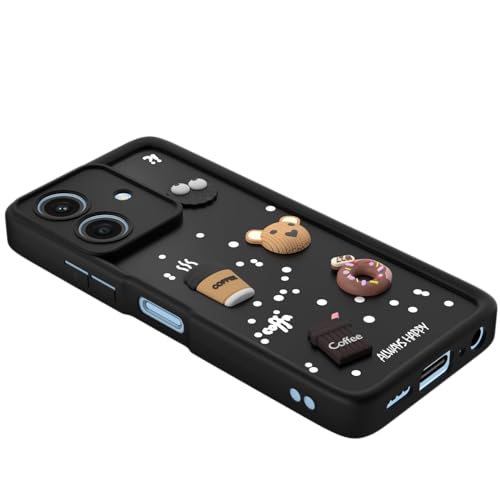 Image of Bintage Cute Fun Taddy| 3D Ball Bear| Donut| Coffee Rubber Case Camera Protection Back Cover Compatible for Realme Narzo N61 4G - Black