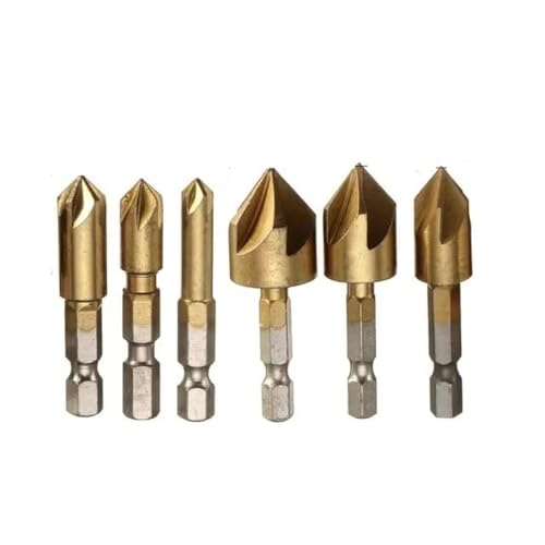 WZFC 3-teiliges Senker-Bohrer-Set, 1/4 Zoll Sechskantschaft, HSS, 5 Nuten, Senker, 90 Grad, Holzfasenschneider, Fase,6-19mm