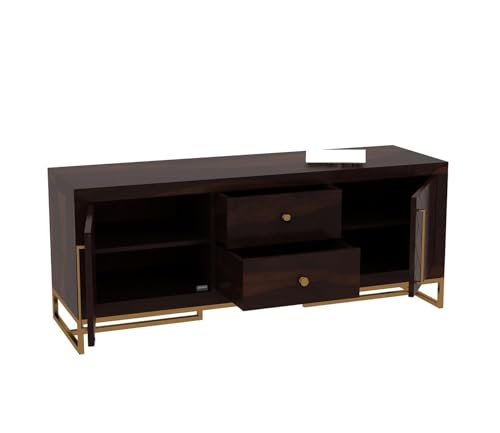 Image of Solid Sheesham Wood TV Unit for Living Room | TV Stand | TV Cabinet with Storage for Living Room and Hotel Furniture (Walnut Finish-03)