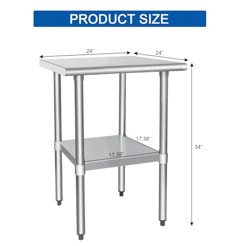 Image of HARDURA Stainless Steel Table 24X24 Inches with Undershelf and Galvanized Legs NSF Heavy Duty Commercial Prep Work Table for Restaurant Kitchen Home and Hotel