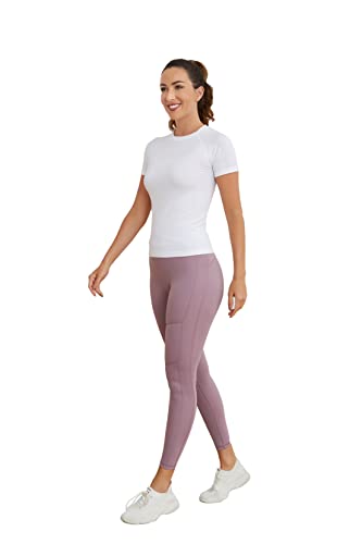 Image of MathCat Short Sleeve Workout Tops for Women, Seamless Women's Compression Shirt, Yoga Running Athletic Shirts Soft Gym Tops