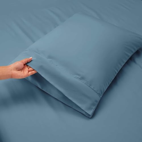 Image of Hearth & Harbor Extra Deep Pocket Queen Sheet Set, Stone Blue | 4 Piece Cooling Bed Sheets Set, Ultra Soft & Breathable, Fits Up to 24 inch Mattress, Wrinkle & Fade Resistant, Hotel Luxury
