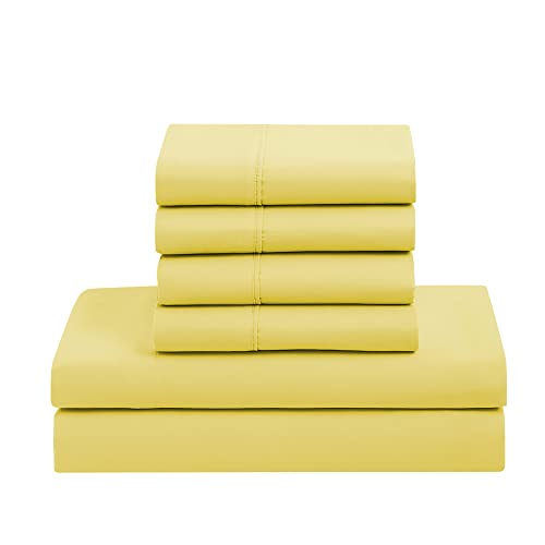 Sweet Home Collection 7 Piece Comforter Set Bag Solid Color All Season Soft Down Alternative Blanket & Luxurious Microfiber Bed Sheets, Yellow, Twin XL