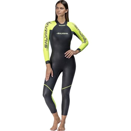 SALVIMAR Swim Rise Traje húmedo de una Pieza, Negro con Manga Y Detalles Verde Fluo,...