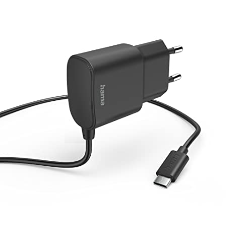 Hama Ladegerät USB C, 12W (USB Ladegerät, für Handy, Smartphone, Tablet, Ladekabel Typ C Ladegerät, Ladeadapter, Ladestecker, Netzteil, integriertes Ladekabel, klein, Kabel 1m) schwarz