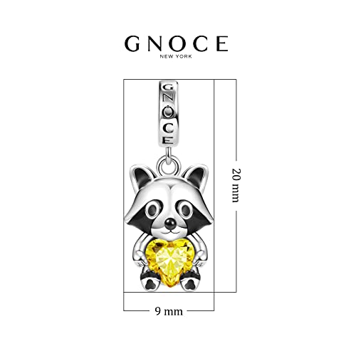 Image of GNOCE Cute Rabbit Embraces Heart Charm Bead 925 Sterling Silver Raccoon Animal Charms Fit Bracelet /Necklace For Mother's Day Gift (Raccoon)