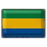 Blechschild | Flagge von Gabun | Vintage Erscheinungsbild | 20 cm x 30 cm