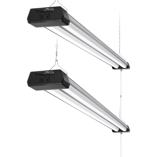 Image of Barrina BS42a 4FT LED Shop Light for Garage, 42W, 5000K, 4800LM, Linkable Plug in Light Fixture, Workshop, Hanging or Flush Mount, Concealed Wiring Design, Pull Chain Switch, Heat Dissipation, 2 Packs