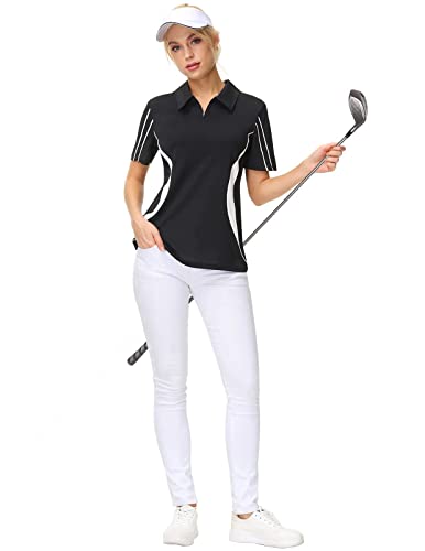 Polo T-Shirts For Women Short Sleeve Sun Protection Tennis Golf Shirts Zipper Collar Shirts Black Xl #TOP4
