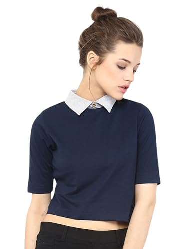 Image of Miss Chase Women's Round Neck Half Sleeves Cotton Lace and Pearl Detailing