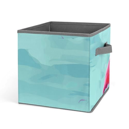 Cube de rangement pliable flamant rose avec double poignées linge - 2