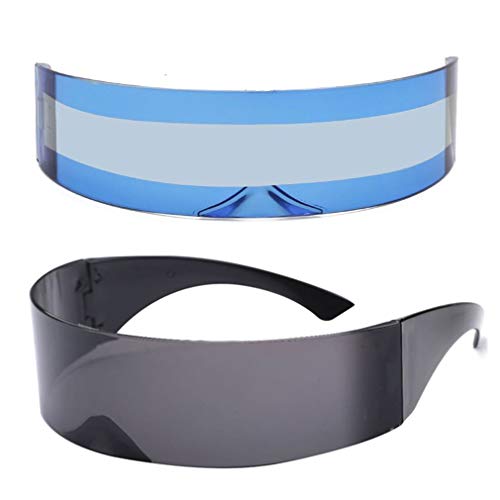 Image of PLOPLO 2 Pack Futuristic Cyclops Monoblock Shield Mirrored Sunglasses Sunglass Glasses