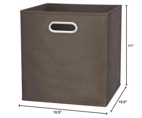 Image of Amazon Basics Collapsible Fabric Storage Bins with Handle, Sturdy Space-Saving Cube Organizer, 10.5 inch x 10.5 inch x 11 inch, Taupe, 6-Pack