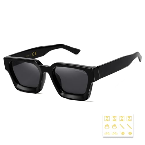 Image of SHEEN KELLY Retro Thick Rectangle Chunky Sunglasses Women Men Trendy Square Black Shades Tortie Frame Fashion 90s Glasses